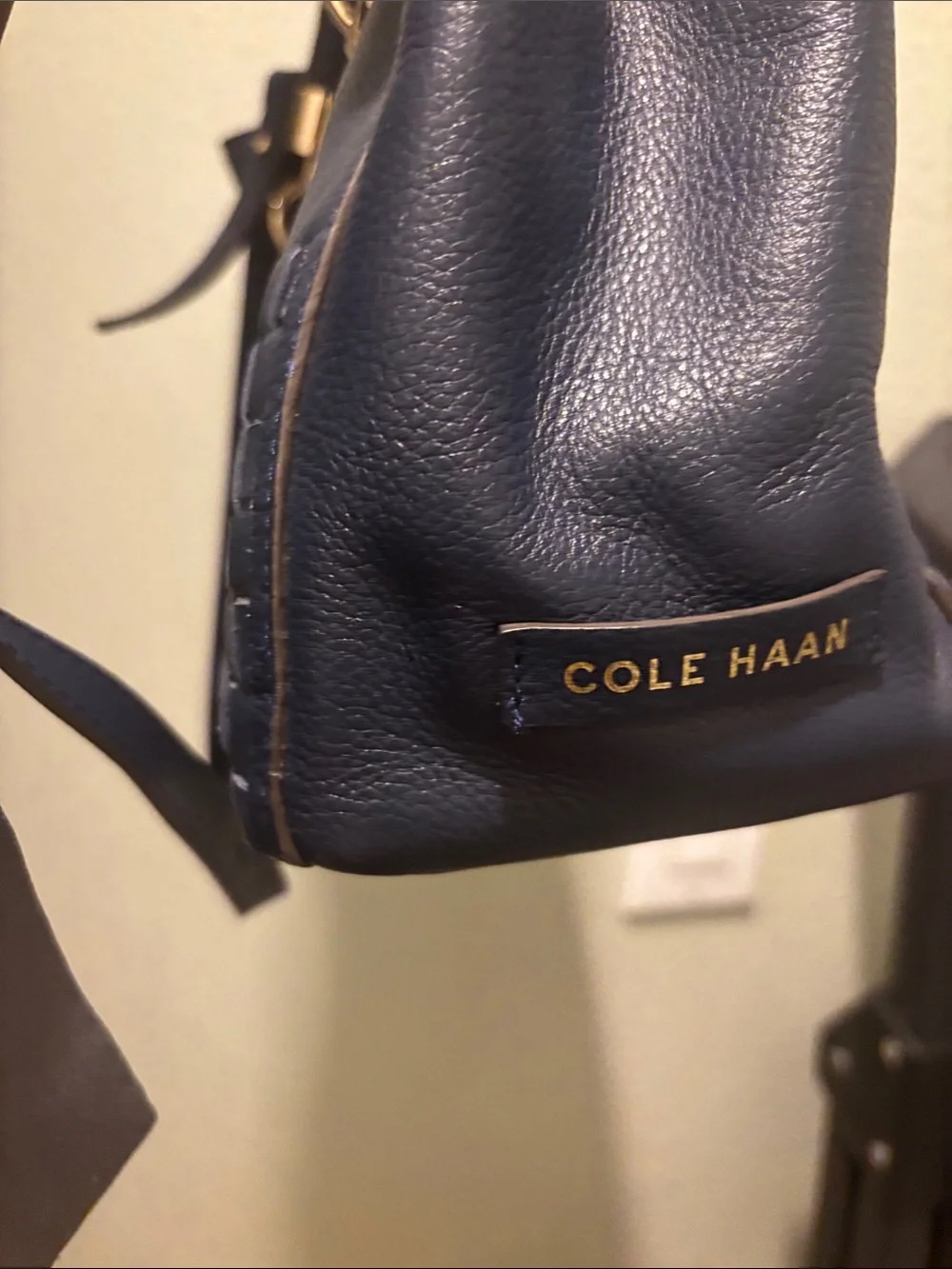 Cole Haan Navy Woven-Front Leather Shoulder Bag